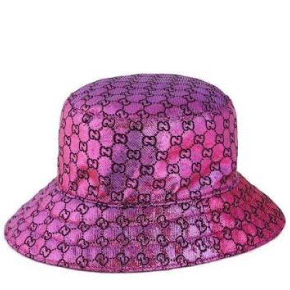 Gucci Metallic Gg Reversible Monogram Pink Bucket Hat